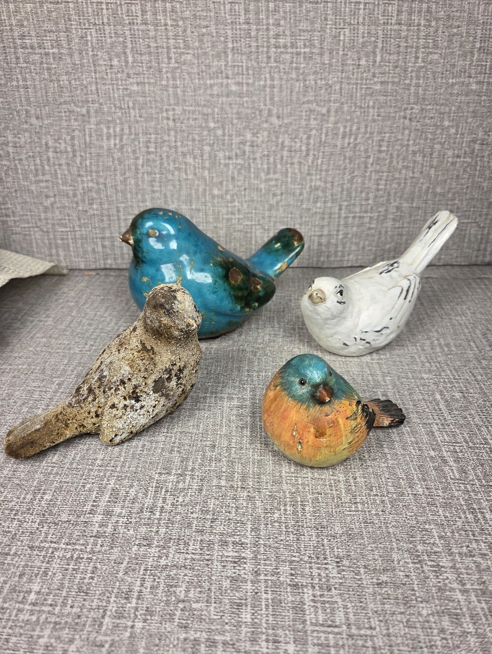 Lot of 4 Decorative Birds Various Materials Figurines Decor